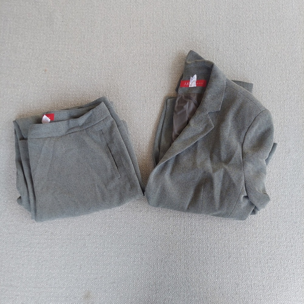 Anne Klein Pant Suit Women 8 Gray Textured 2 Piece Blazer Trousers Set